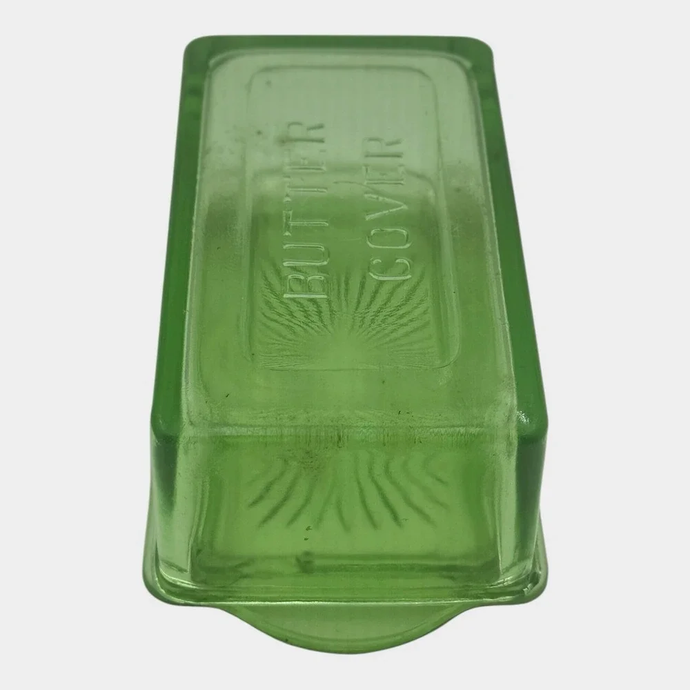 Hazel Atlas Uranium Glass Butter Cover Dish Lid Green Depression UV Glow Vintage